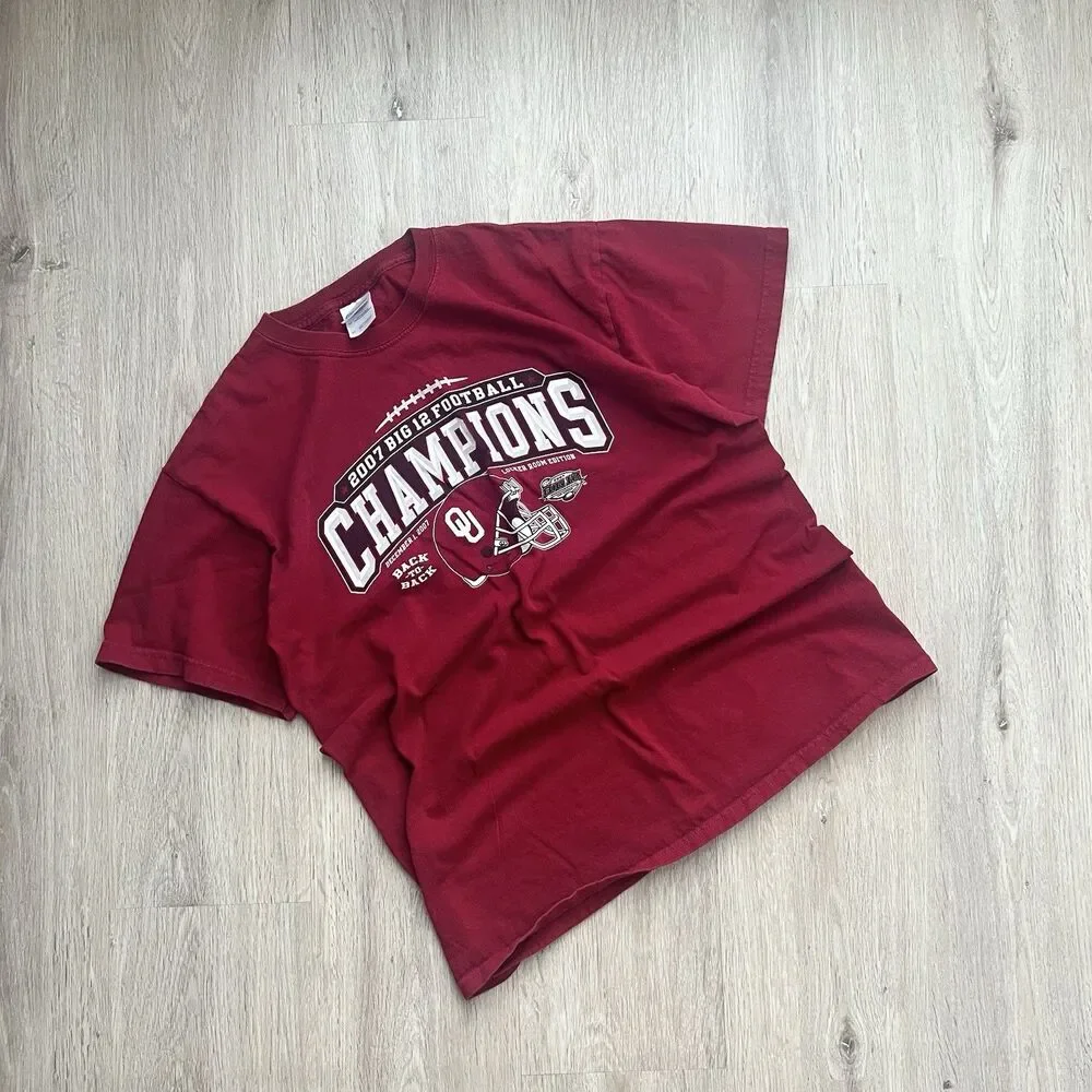 Vintage 2007 Oklahoma Sooners Football T-Shirt Big 12 Champions OU Retro NCAA